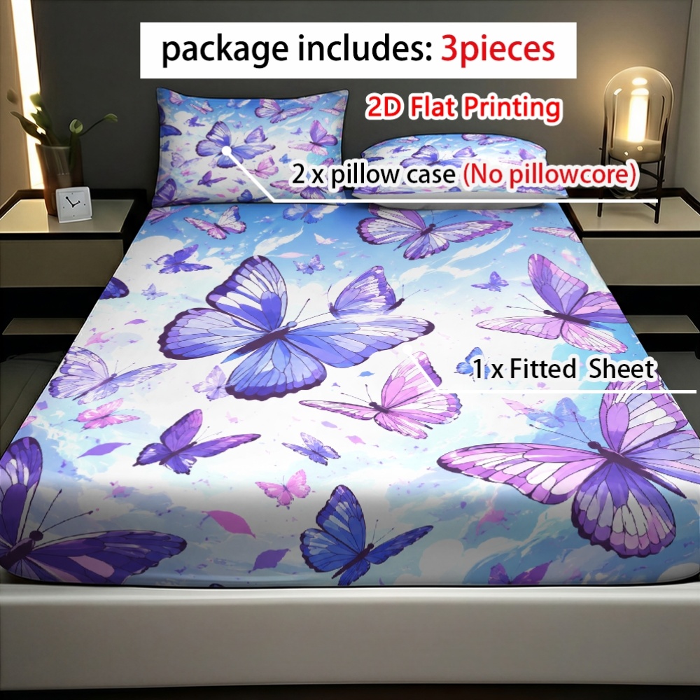 Parlak renkli mor kelebek dese - Fitted Bed Sheets Deep Pocket incelemesi ve fiyatı